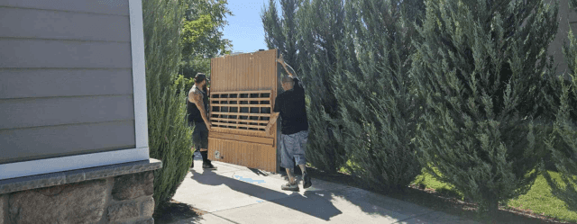 Crew securing the sauna for the road